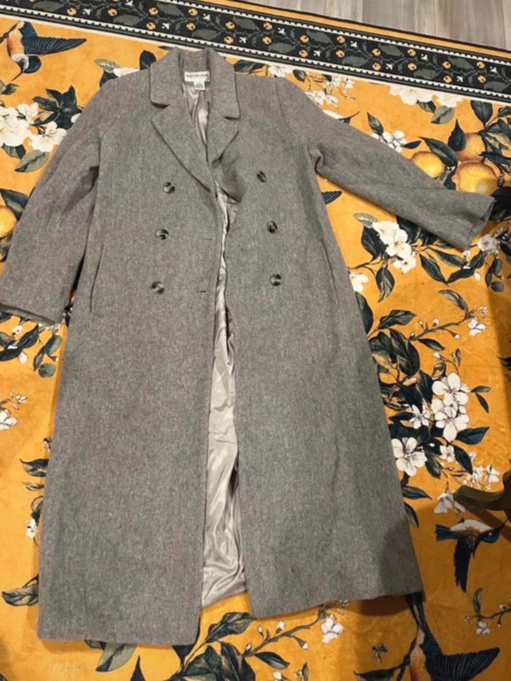 Preston & York Long Double-Breasted Gray Wool Trench Coat